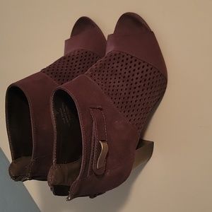 Cato Open Toe Brown Zipper Back Mesh Top Suede Look Ankle boots With Heel 7.5